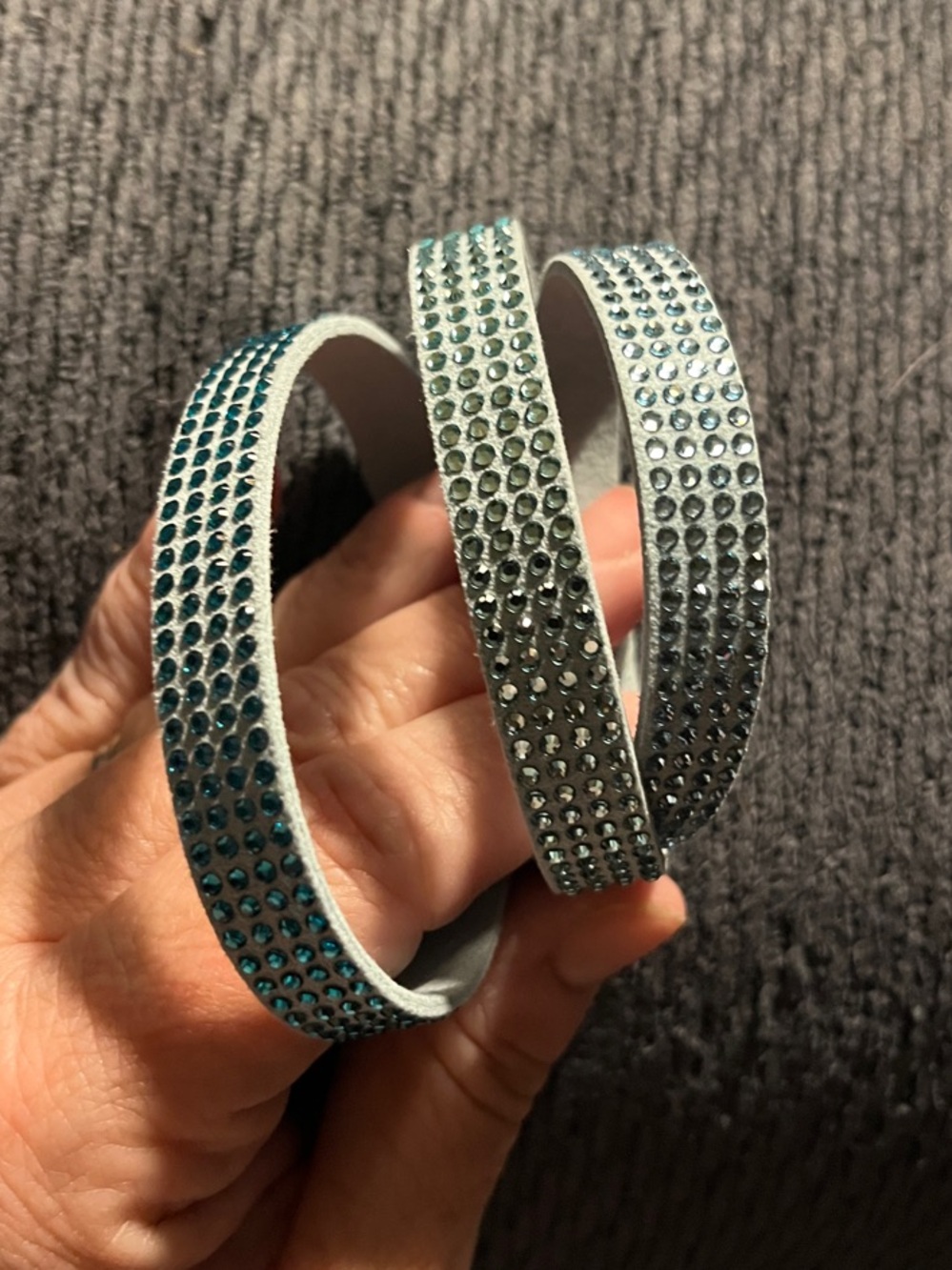 Touchstone Crystal Swarovski Wrap Bracelets in light blue/teal